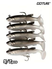 GOTURE Goture 5/7 Peças Iscas de Pesca Macias Shad Minnow Swimbaits, Cabeças de Jig Pré-Montadas, Iscas de Cauda de Remo para Black Bass, Truta, Walleye, Crappie, Iscas de Jig de Afundamento para Água Salgada