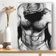 Framed Hairy Naked Guy Art Poster,Gay Art,S Exy Muscular Men (33) Canvas Painting Wall Art,Pictures,Cuadros Para La Sala,Dom Decor,Room Decor,Bathroom Decor,Painting,Made In The USA Products Home Decor And Accessories - Framed - View 1
