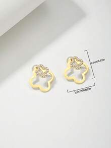 1 对小巧简约甜美风格 S925 银锆石镂空花朵耳钉，适合女性日常和约会夜佩戴 - 金色 - 查看 5