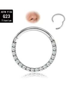 1pc Stainless Steel Zirconia Studded Nose Septum Ring, Shiny Nose Piercing Jewelry For Men And Women
