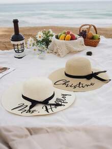 1 件，定制大檐太阳帽，沙滩太阳帽，个性化刺绣名字户外帽，单身派对沙滩帽，夏季防晒，面部和颈部防晒，时尚沙滩草帽，伴娘沙滩帽，定制女士太阳帽，单身派对，蜜月，泳池，婚礼装饰礼物 - 彩色 - 查看 8