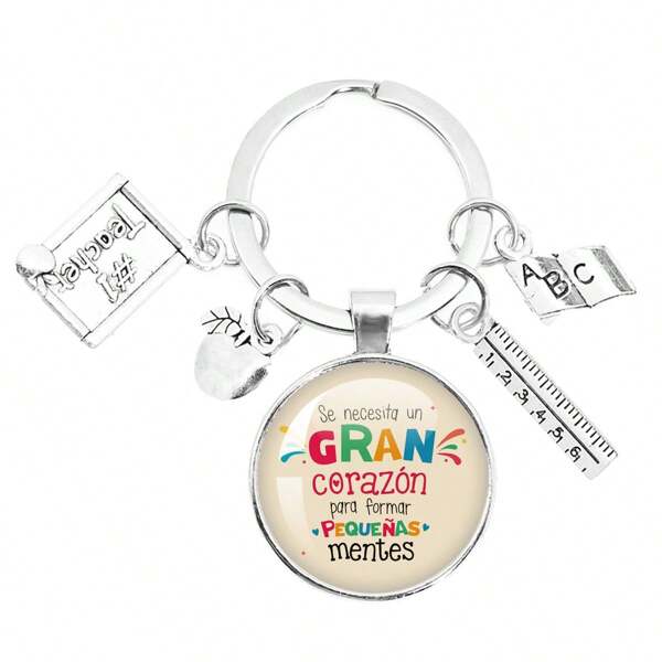 1 pieza Llavero de cristal con texto "Mejor Maestro" y "Gracias Profesor", llavero de maestro nuevo, llavero colgante para mochila de la escuela