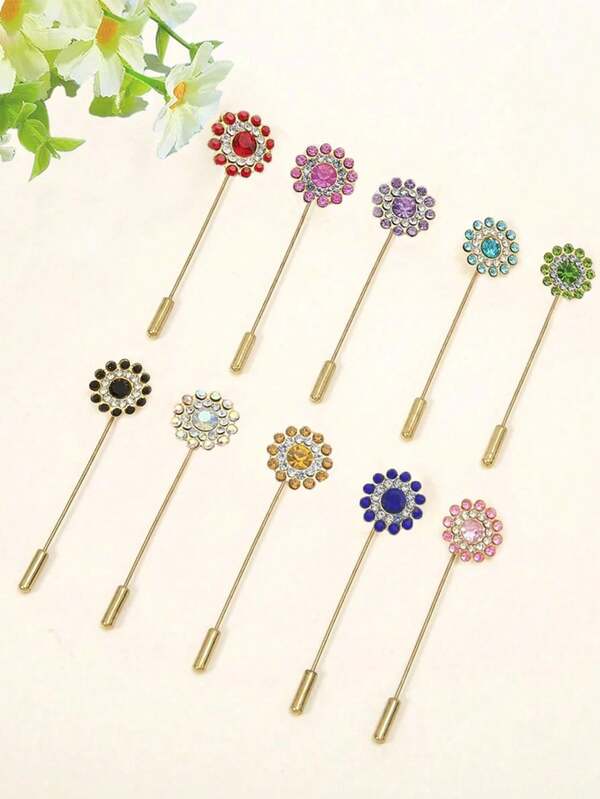 10枚装时尚女士双层水钻字母丝巾别针，日常佩戴配饰，女士胸针，连衣裙配饰