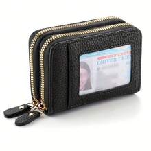 Compact Zip Wallet With Clear ID Window – Stylish PU Leather For Everyday Use - màu đen - Xem 6