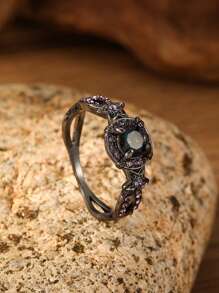 1 pièce Bague décorative en alliage de métal noir vintage avec zircone cubique, convient pour un port quotidien