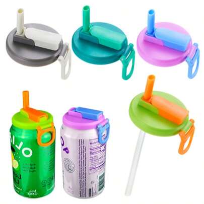 1/4 件 4 色带吸管汽水罐盖，带硅胶吸管的汽水罐盖可重复使用，适合罐装饮料、啤酒、果汁、苏打水的标准。（颜色混合）