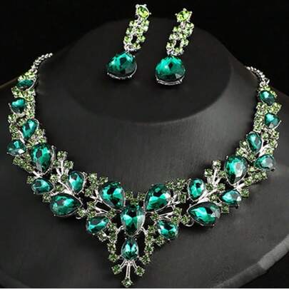 Set de 3 piezas: Aretes + Collar, Conjunto de joyas elegante, Incrustado de Rhinestone, Joyas de estilo oscuro, Adecuado para decoración de fiesta de chicas cool