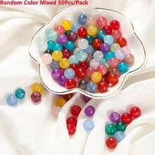50piezas/384piezas/624piezas Cuentas de vidrio de 8mm para hacer joyas, 24 colores aleatorios Cuentas de de 8mm imitación jade, kit para hacer pulseras con anillo de salto, cierre mosquetón, hilo elástico para hacer pulseras, collares, pendientes, joyas y manualidades como regalo.