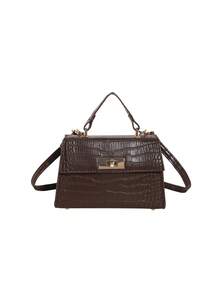 Fashionable Mini Metallic Alligator Pattern Crossbody & Handbag With Flip Lock Twist Closure - Coffee Brown - View 9