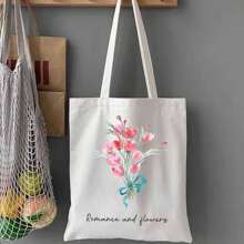 1 Piece Single-Sided Tote Bag Shoulder Bag Large Capacity Fashion Simple Casual Versatile Shopping Shopping Light Portable Class Student Bouquet Customizable Name Copywriting Personalized Unique