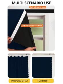 1pc Self-Adhesive Portable 100% Blackout Curtain, No Drill Needed Sunshade Cloth Suitable For Windows, Doors, Bedrooms, Basements - Heat Insulation, Darkening Kitchen Room Curtains, All Season Use,Fall Decor,Autumn Decor,Room Decor - Navy - View 6