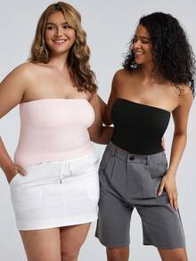 WINGSLOVE Women's Strapless Tube Top With Built-In Bra - Basic Backless Sleeveless Cropped Bandeau Top - Black - View 5