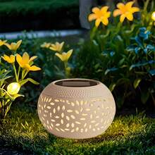 1 Stück/2 Stücke Solar betriebene Eisen & Keramik gepunktete Laterne, Cut Out Landschaftsbeleuchtung, wasserdichte Outdoor-Dekoration für Garten, Terrasse, Balkon - Verschiedenfarbig - Übersicht 3