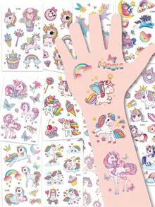 12-1 件闪光粉色独角兽临时纹身，可爱卡通闪光风格防水闪亮彩虹独角兽，生日派对用品装饰品，送给男孩女孩的完美礼物，礼品袋填充物，持续 2-5 天 - 彩色 - 查看 7