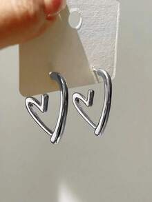 1pair Heart Shaped Hoop Earrings, Elegant Jewelry Gift For Valentine's Day, Daily Wear For Women Valentines,Mom,Mother,Mother's Day,Gift - Bạc - Xem 9