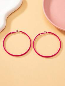 1pair European And American Style Minimalist Festival Celebration Extravagant Fashionable Large Pink Hoop Earrings Suitable For Women's Daily Wear - 粉色 - 查看 5