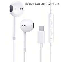 USB C 耳机兼容 15 C 型耳塞有线耳机带麦克风和遥控器防噪兼容 16/16 Plus/16 Pro/16 Pro Max，兼容 15 系列、Galaxy S24/S23/S22、Car Play、iPad、Pixel-Grey