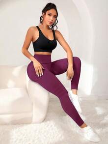 Women Butt Lifting Seamless Leggings Booty High Waisted Workout Yoga Pants - Burgundy - View 6