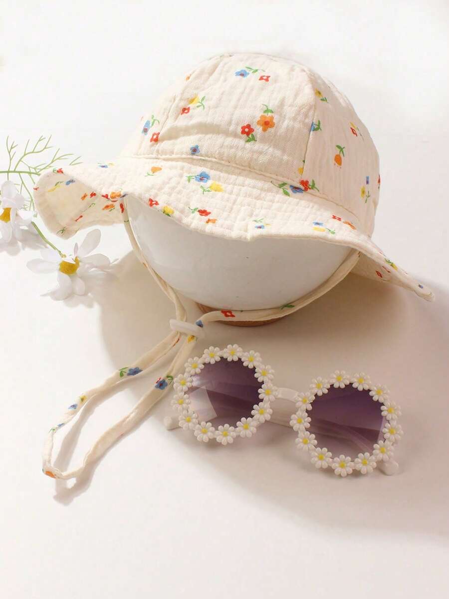 2 chiếc mũ tai bèo họa tiết hoa cho bé, phù hợp cho bé từ 0-1 tuổi, mũ trang trí dùng hàng ngày và chụp ảnh. - 2 cái - Xem 1
