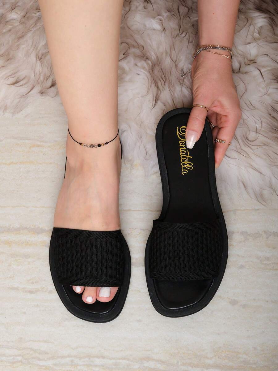 Sandalias planas mujer, sandalias tipo slide, chanclas urbanas sin tacón, sandalias negras lisas, sandalias con diseño leopardo, sandalias casuales verano, sandalias textil malla, sandalias estampado felino, sandalias boho urbanas, sandalias abiertas, sandalias cómodas para vacaciones. - Negro - Ver 1
