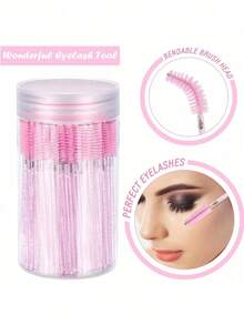200/100/50/10 pièces Set de brosses à cils, avec un peigne à cils dans un contenant, brosse à sourcils jetable flexible, brosse pour extension de cils, brosse à sourcils, brosse à l'huile de ricin (rose cristal) - Rose bonbon - Voir 5