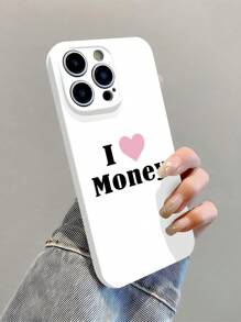 1pc Minimalist Letter Slogan & Heart Pattern Glossy Perforated Filmop Hard Full Coverage Phone Case Compatible With IPhone 11/12/13/14/15/16 Pro Max - Multicolor - View 3