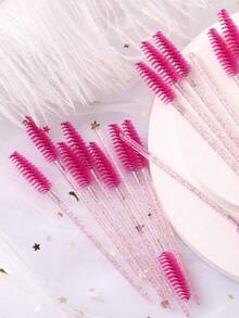 50pcs/100pcs Disposable Eyelash Brushes Extension Crystal Eyebrow Brush Mascara Wand Eye Lashes Cosmetic Tool Set Makeup Beauty - Hot Pink - View 7