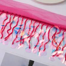 2 Yards Colorful Sequins Tassel Fringe Floral Tulle Lace Ribbon Trim Edge 21cm Edging Trimmings Fabric Embroidered Applique Sewing Craft Prom Party Dress Halloween Costume Wedding