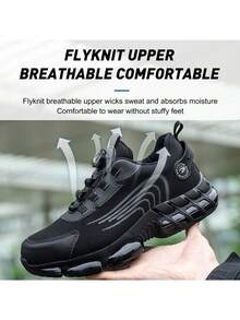 Men's Industrial Construction Warehouse Work Shoes, Outdoor Sports Breathable Boots With Steel Toe, Anti-Smash, Anti-Puncture, Rotary Buckle Safety Shoes (Run Small By Half A Size) - Black - View 6