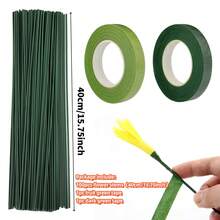 100 件装仿真花植物茎铁丝手工制作 DIY 材料配件 - 綠色 - 查看 15