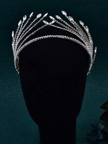 1 件银色新娘头带水钻链头饰，手工发饰，适合婚礼、派对、摄影 - 銀色 - 查看 3