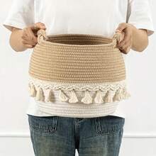 Decorative Rope Basket Boho Nursery Decor Small Cute Woven Tassel Closet Storage Bins Organizer For Toys, Shower, Gift Basket, Round Indoor Tree Pot Cover - Multicolor - View 12