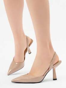 女士尖头踝带高跟鞋，简约时尚，适合派对、休闲、户外、日常通勤，杏色PU鞋跟，优雅 - 杏色 - 查看 5