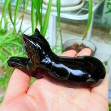 1 件天然黑曜石斜倚猫、石英猫、水晶动物饰品、石英雕刻、男女礼物、水晶疗愈、手工制作（尺寸可能有 1-3 毫米差异） - 黑色 - 查看 8