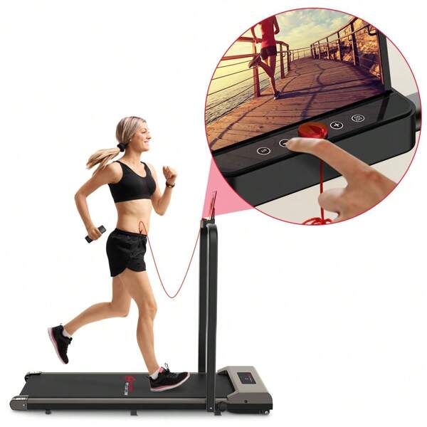 Bigzzia Cinta de correr eléctrica portátil con pasamanos y pantalla LCD, 1-10 kmh, 2,5 CV para fitness en casa