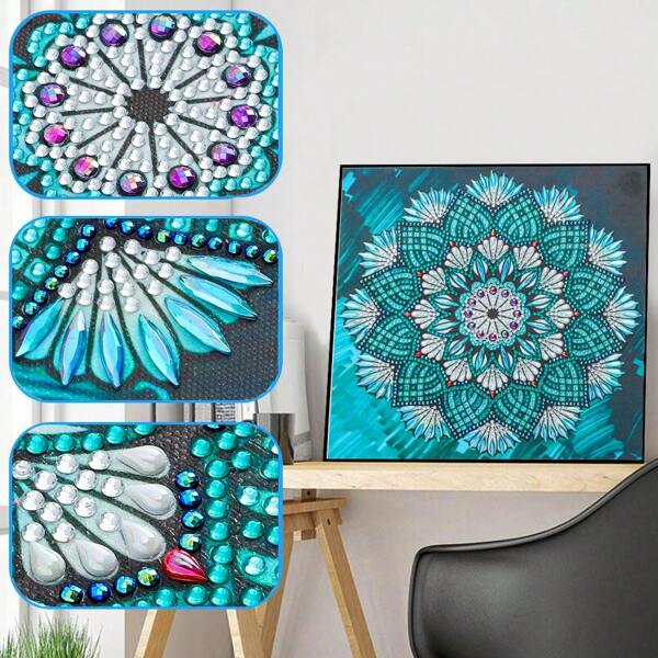 1pc Adult DIY Diamond Painting Kit, Asymmetrical Shaped Diamond, Blue Mandala Floral Pattern, Suitable For Beginner, Home Wall Decor, Holiday Gift