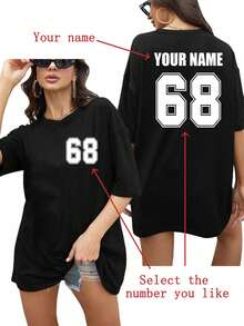 Custom Oversized Women's T-Shirts, Can Be Personalized With Your Number Logo, Name/Text/Lucky Number, Black Shirts, Women's Loose Short Sleeve T-Shirts, Holiday Gifts, Fall Clothing, Winter Clothing, Women's Tops, Best Friend Gifts, Anniversary Gifts, Party Clothing, Basketball Jersey Decoration, Fashion, Simple, Easy Clothing, Simple Chic, Casual, Comfortable And Unique, Custom Treasures, Beauty Clothing For Family, Ideal Gift For Friends, Pink Girls - 黑色 - 查看 1