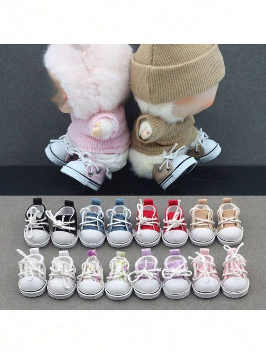 兼容拉布布娃娃帆布鞋（仅鞋子，鞋带颜色和鞋子上的小配件随机，介意者慎拍），适合17厘米拉布布娃娃，春装，生日礼物，节日礼物，复活节礼物