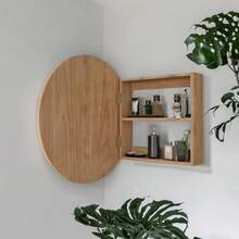 浴室梳妆台镜柜药柜壁挂式镜子带储物盒，简约一体式置物架，浴室返校 - 原木色 - 查看 4