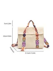 1 件女士大容量手提包和单肩包，帆布翻盖托特包适合购物 - 白色 - 查看 7