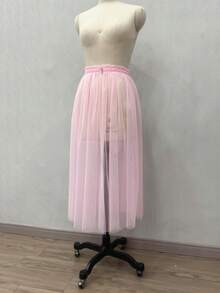 1 pieza Vestido de fiesta nupcial blanco con tren desmontable, cintura elástica y volantes, longitud de 80 cm para Halloween - Blanco - Ver 16