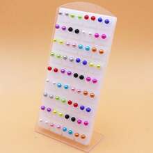36颗彩色糖果色可爱6毫米仿珍珠耳钉套装