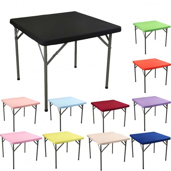 Square Black Stretch Polyester Tablecloth, Elastic Square Table Cover Suitable For Weddings, Baby Showers, Bridal Showers, Birthdays And General Events, Great For Picnics, Camping, Outdoor Cafes, Travel, Barbecues And Parties