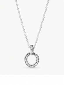 Double Circle By Circle 100% 925 Silver Necklace Pendant Necklace Snake Chain Suitable For Brand Original Pendant Necklace Girlfriend Jewelry Gift Wedding Necklace Fashion Refined Crystal Pendant Necklace Exquisite Gift Suitable For Gift Giving - Silver - View 5