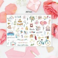 4sheets/Pack, 220pcs Valentine's Day Watercolor Romantic Love Pink Heart Decorative Stickers For Scrapbook, Wedding Planning School Supplies, Back To School