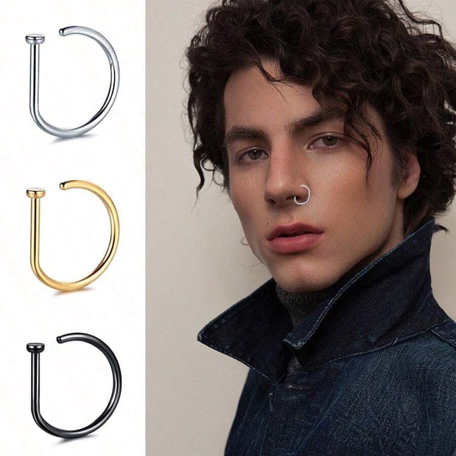 Nose Rings Are Simple And Unique Pierced Fashion Accessories. Wearing A Nose Ring Can Show A Fashionable And Cool Temperament. It Is A Common Wearing Scene In Street Fashion And Punk Style. - Vàng hồng - Xem 1