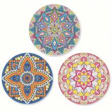 3/4 件套花卉钻石画套装 - 圆形钻石，胶板材质 - DIY 3D 彩色花卉餐垫，桌面装饰，钻石画墙挂工艺品套装，适用于家居、花园、卧室、客厅装饰礼品 - 彩色 - 查看 3