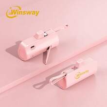 Winsway 5000mAh Portable Capsule Power Bank With Built-In Type-C Dual Interface And Mobile Phone Holder, Can Be Taken On Board. The Design Is Compact And Easy To Carry. - Pink - View 3