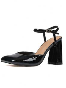 Mule Heel Sandals For Women Ankle Strap Square Toe Heels Elegant Summer Slingback Chunky Heels - 黑色 - 查看 4