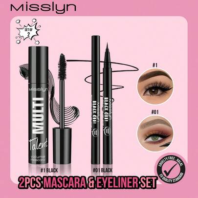  MISSLYN - 睫毛膏和眼线笔两件套，多功能丰盈睫毛膏，打造纤长卷翘的根根分明睫毛，惊艳黑色！精准持久液体眼线笔，易用液体笔，流畅不卡顿，缎光妆效